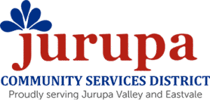 Jurupa Community Services District logo with red "jurupa" text, blue petals above, and "COMMUNITY SERVICES DISTRICT" below.