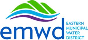 EMWD logo with green hills, blue and purple waves, and text "emwd Eastern Municipal Water District".